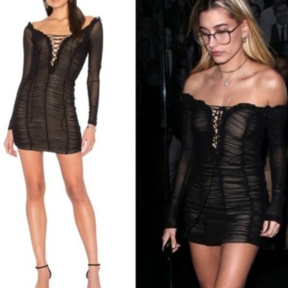 MAJORELLE Mini Dress Revolve Black Small Shirred Womens S